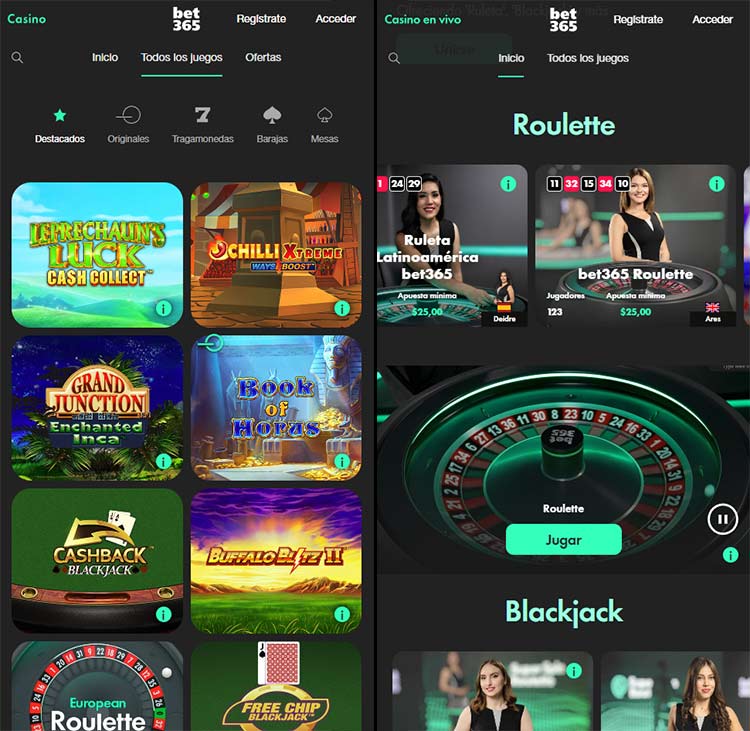 Captura de pantalla de la plataforma Bet365 Argentina