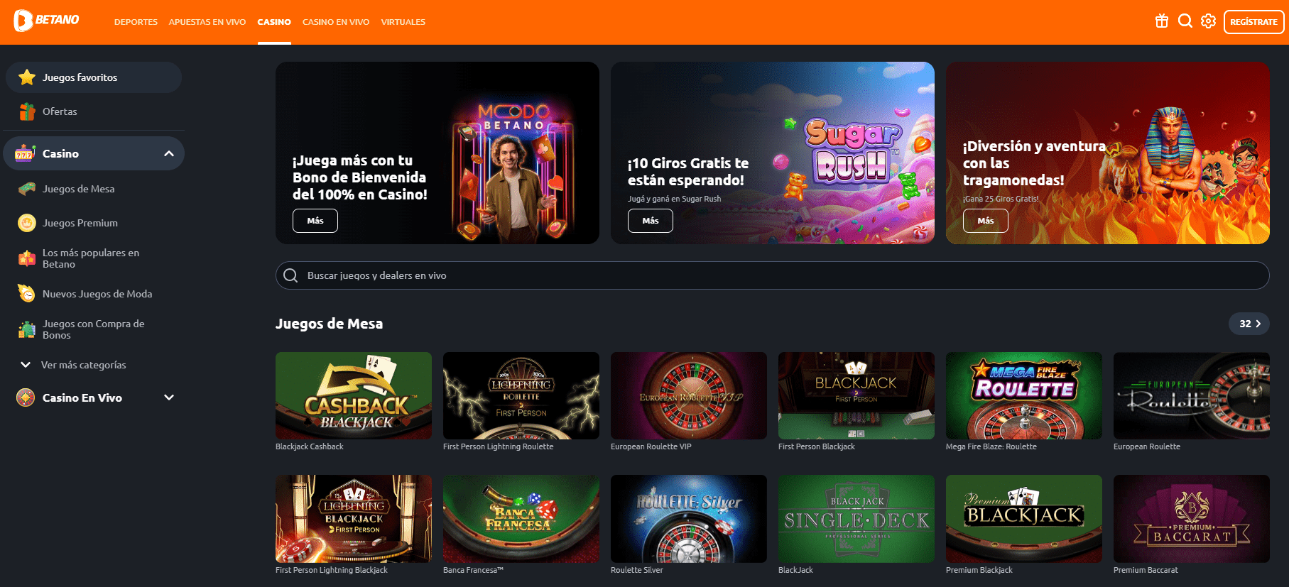 Captura de pantalla de la plataforma Betano