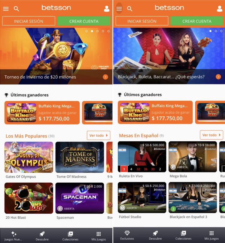 Captura de la plataforma Betsson Argentina